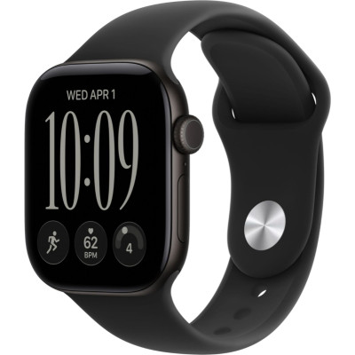 Apple Watch Series 12, 46мм, Black (черный), спортивный браслет черного цвета